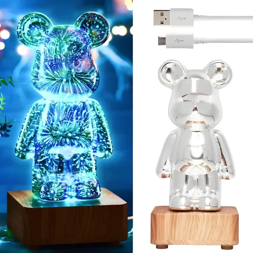 Нічник, світильник ведмідь-вентилятор RGB Bearbrick, Акриловий нічник 3D кольорів - фото 4