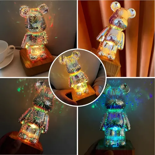 Нічник, світильник ведмідь-вентилятор RGB Bearbrick, Акриловий нічник 3D кольорів - фото 5