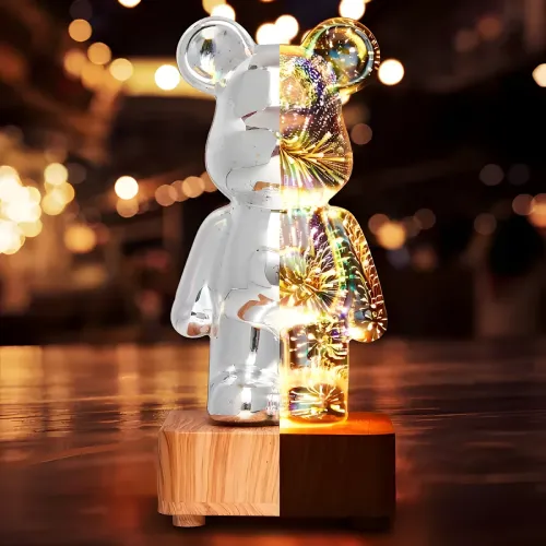 Нічник, світильник ведмідь-вентилятор RGB Bearbrick, Акриловий нічник 3D кольорів - фото 6
