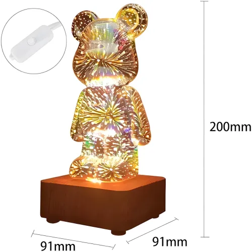 Нічник, світильник ведмідь-вентилятор RGB Bearbrick, Акриловий нічник 3D кольорів - фото 7