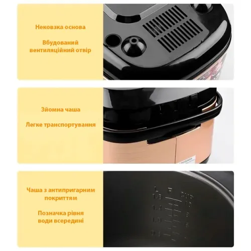 Мультиварка Gold Diamond tk08815. Скороварка з антипригарною чашею. Фритюрниця з прозорою кришкою, 5 л - фото 6