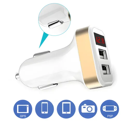 Адаптер у машину на 2 USB HC1 9001, Зарядка в прикурювач авто, З Вольтметром - фото 3