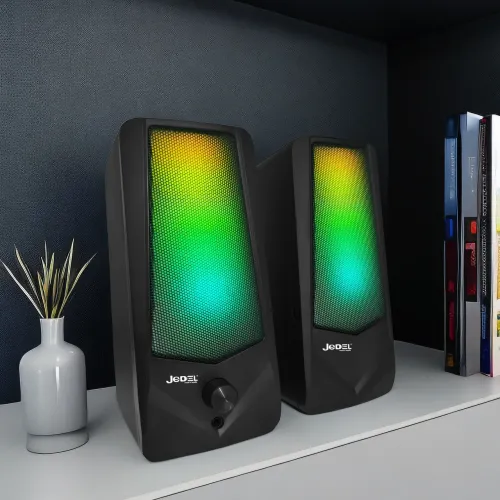 Колонки для PC 2.0 JEDEL S523. USB-динамік RGB з Bluetooth. Настільна стереоколонка для комп'ютера, 19x8 см.