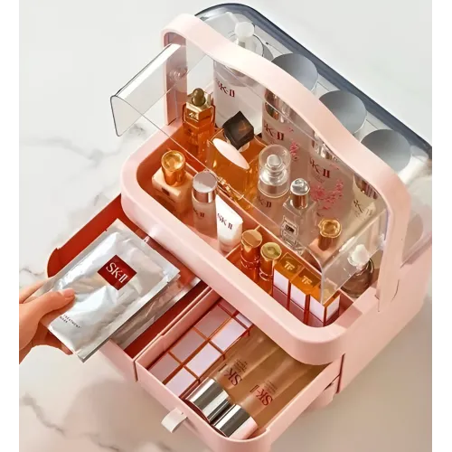 Органайзер для косметики LD 288, с крышкой, водо, пыленепроницаемый. С портативной ручкой и выдвижными ящиками - фото 3