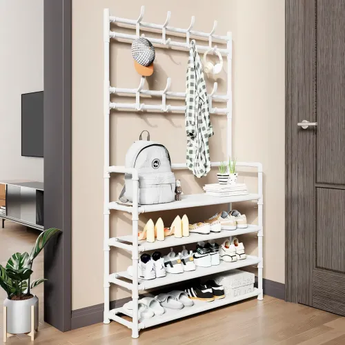 Стійка-вішалка для одягу з полицею для взуття. New simple floor clothes rack, 60х29.5х151 см, белая.