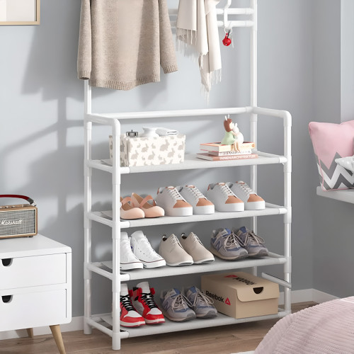 Стойка-вешалка для одежды с полкой для обуви. New simple floor clothes rack, 60х29.5х151 см, белая. - фото 4