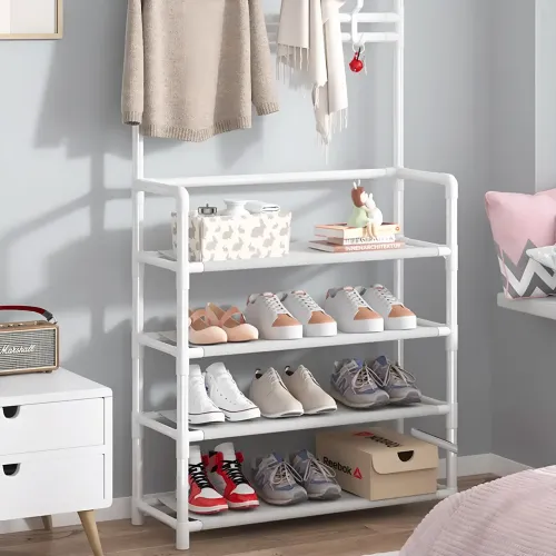 Стійка-вішалка для одягу з полицею для взуття. New simple floor clothes rack, 60х29.5х151 см, белая. - фото 5
