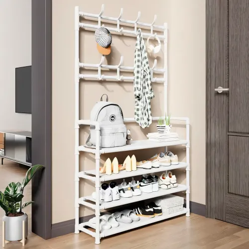 Стійка-вішалка для одягу з полицею для взуття. New simple floor clothes rack, 60х29.5х151 см, белая.