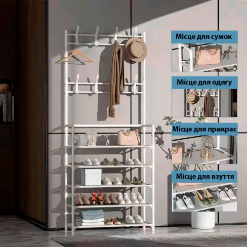 Стойка-вешалка для одежды с полкой для обуви. New simple floor clothes rack, 60х29.5х151 см, белая. - фото 2