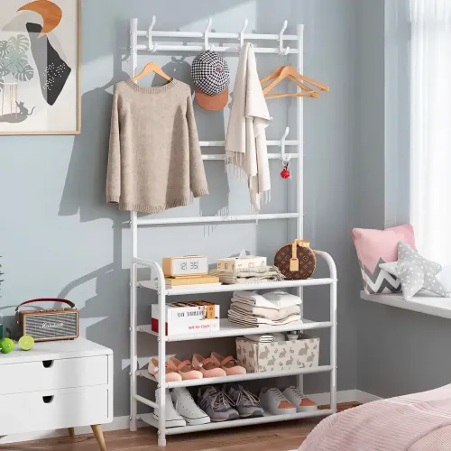 Стійка-вішалка для одягу з полицею для взуття. New simple floor clothes rack, 60х29.5х151 см, белая. - фото 3