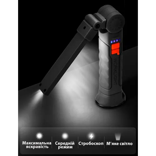 Ліхтарик на магніті BL G61. Прогумований корпус, з гачком. USB-заряджання. Поворот 360° та 4 режими роботи - фото 3