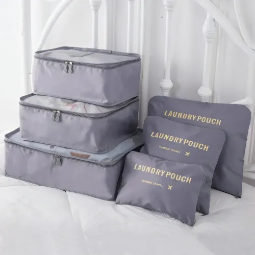 Набір 6 дорожніх органайзерів Laundry Pouch. Комплект для речей 6 в 1. Водонепроникна тканина, сітка, ручка - фото 8