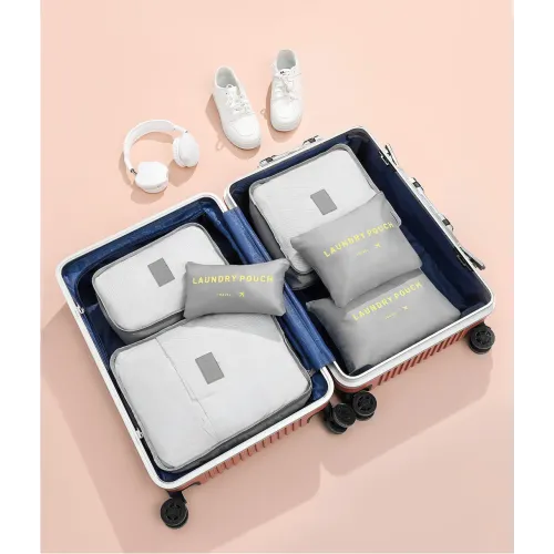 Набор 6 дорожных органайзеров Laundry Pouch. Комплект для вещей 6 в 1. Водонепроницаемая ткань, сетка, ручка - фото 3