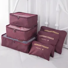 Набір 6 дорожніх органайзерів Laundry Pouch. Комплект для речей 6 в 1. Водонепроникна тканина, сітка, ручка Бордовий
