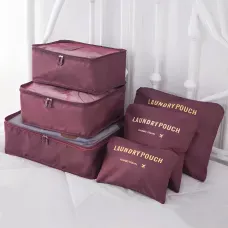 Набір 6 дорожніх органайзерів Laundry Pouch. Комплект для речей 6 в 1. Водонепроникна тканина, сітка, ручка Бордовий