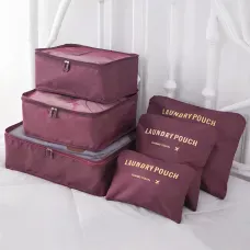 Набір 6 дорожніх органайзерів Laundry Pouch. Комплект для речей 6 в 1. Водонепроникна тканина, сітка, ручка Бордовий
