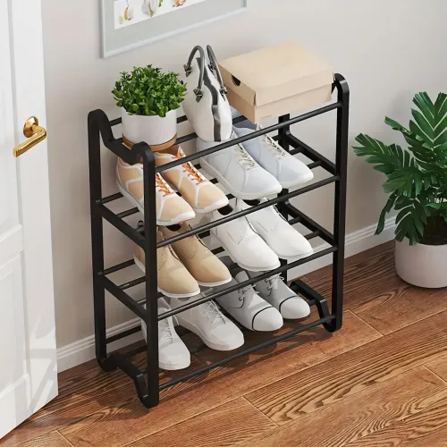 Взуттєва 4-рівнева полиця Shoe rack. Стелаж для взуття AND 1-4. Підставка-органайзер 57х45х20 см, чорний