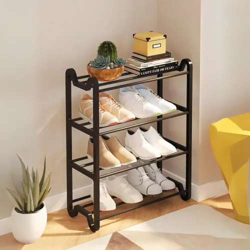 Взуттєва 4-рівнева полиця Shoe rack. Стелаж для взуття AND 1-4. Підставка-органайзер 57х45х20 см, чорний - фото 7