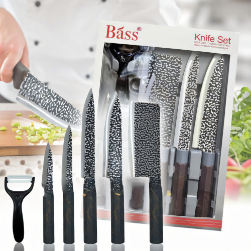 Набор Bass Kitchen knife B821, 6 предметов. 5 ножей из нержавеющей стали. Керамическая овощечистка - фото 3
