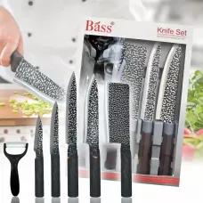 Набір Bass Kitchen knife B821, 6 предметів. 5 ножів із неіржавкої сталі. Керамічна овочечистка