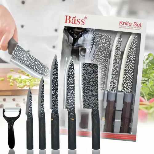Набір Bass Kitchen knife B821, 6 предметів. 5 ножів із неіржавкої сталі. Керамічна овочечистка