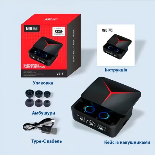 Бездротові навушники M90 Pro True Wireless Earbuds 5.3 зі світлодіодним дисплеєм, гарнітура з Powerbank - фото 7