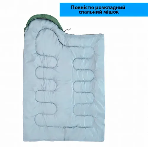 Широкий утеплений спальний мішок, туристичний спальник хакі до -15 °C, 900 г/м2, розмір 210х75 см - фото 2