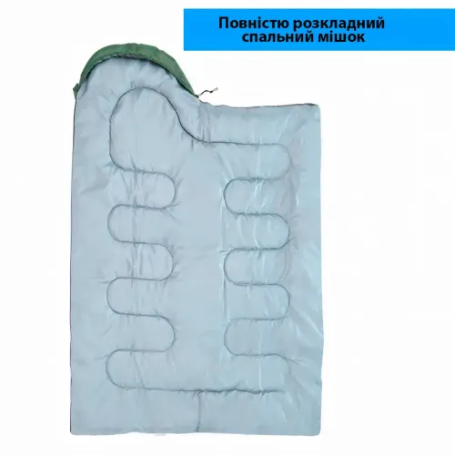 Широкий утеплений спальний мішок, туристичний спальник хакі до -15 °C, 900 г/м2, розмір 210х75 см - фото 2