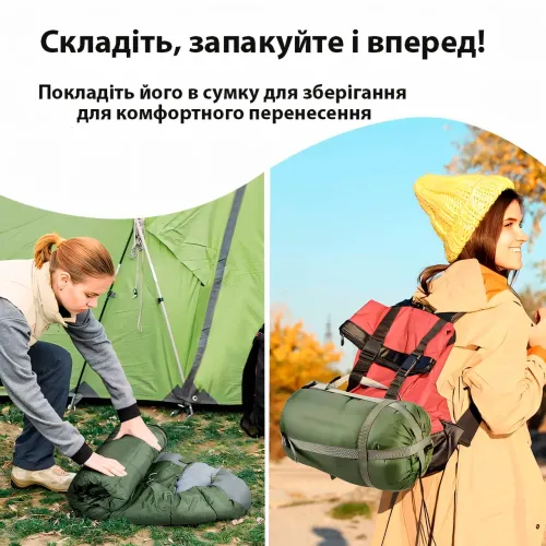 Широкий утепленный спальный мешок, туристический спальник хаки до -15 °C, 900г/м.кв, размер 210х75 см - фото 6