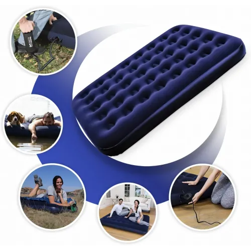 Надувной матрас Avenli Flocked Air Bed Twin, одноместный 191х99х22см, водоотталкивающий велюр и ПВХ, синий - фото 2