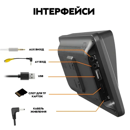 Портативний монітор 7-дюймовий із підтримкою Carplay CJ-PTC 207, Для камер заднього огляду - фото 4