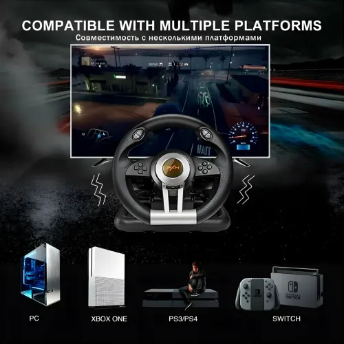 Ігрове кермо з педалями та коробкою передач PXN V3 PRO З підтримкою PC/PS3/PS4/X-ONE/SWITCH USB - фото 6