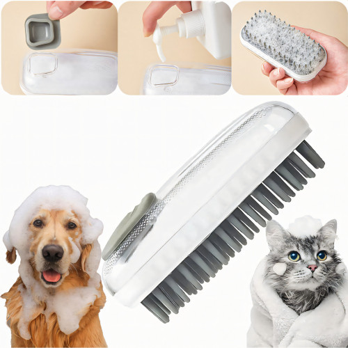 Массажная щетка для купания животных Body brush LY-528 с мягкой щетиной, диспенсер для шампуня, мелкие зубцы - фото 5