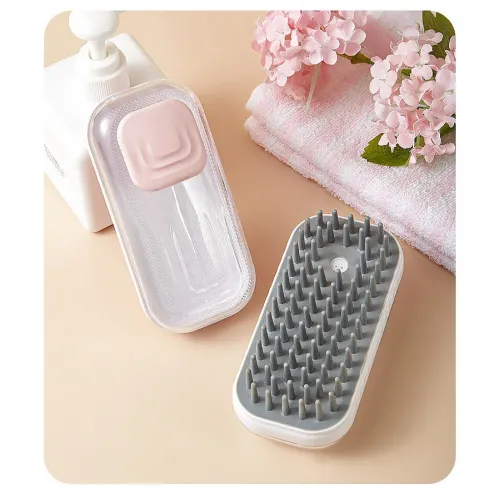 Масажна щітка для купання тварин Body brush LY-528 з м'якою щетиною, диспенсер для шампуню, дрібні зубці - фото 3