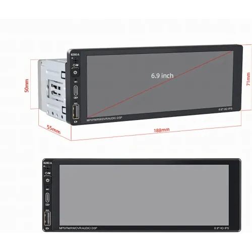 Автомагнитола 6280A, экран 6.9, ANDROID, 1DIN, 2+62 Гб, GPS, Bluetooth, поддержка камеры заднего вида - фото 4