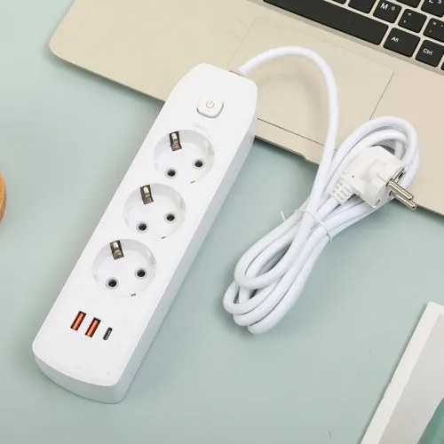 Мережевий подовжувач AND-16-20, євро на 3 розетки + 2 USB, Type-C, заземлена розетка, мережевий фільтр, білий - фото 5