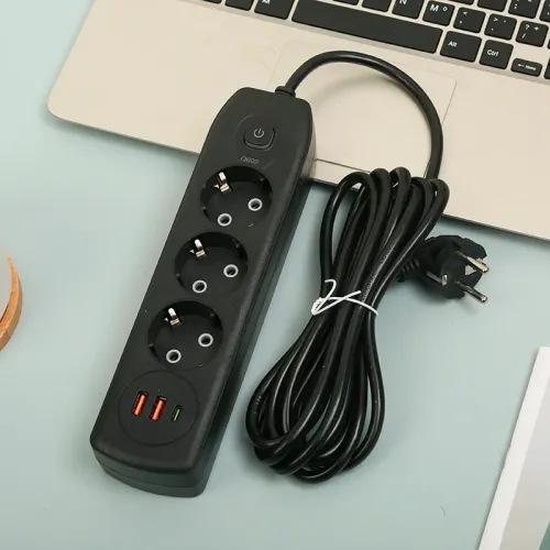 Мережевий подовжувач AND-16-20, євро на 3 розетки + 2 USB, Type-C, заземлена розетка, мережевий фільтр, білий - фото 6