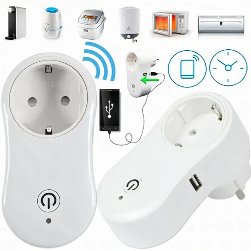 Розумна розетка з Wi-Fi + USB, інтелектуальна смарт-розетка TUYA з керуванням смартфоном, біла