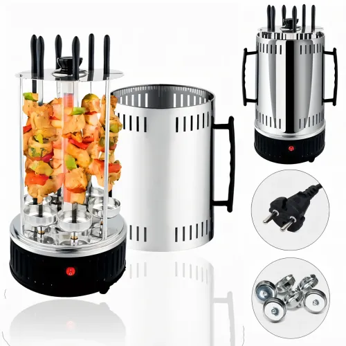 Електрошашличниця Domotec BBQ 7781, 1000 W, 6 шампурів, із захисним кожухом, чашами для стікання жиру