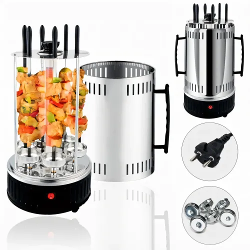 Электрошашлычница Domotec BBQ 7781, 1000 W, 6 шампуров, с защитным кожухом, чашами для стекания жира