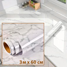 Самоклейна плівка шпалери білий мармур, декоративна мармурова плівка, довжина 5 м, ширина 60 см 3