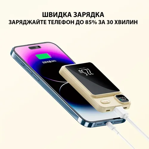 Павербанк для iPhone 10 000 mAh, MagSafe, 22,5 Вт, магнітне кріплення, швидке заряджання, місткість акб на екрані - фото 7