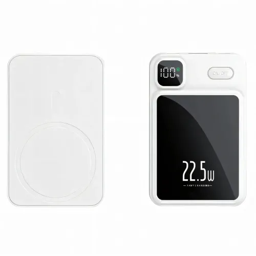 Павербанк для iPhone 10 000 mAh, MagSafe, 22,5 Вт, магнітне кріплення, швидке заряджання, місткість акб на екрані Білий