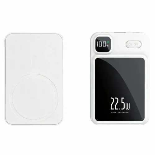 Павербанк для iPhone 10 000 mAh, MagSafe, 22,5 Вт, магнітне кріплення, швидке заряджання, місткість акб на екрані Білий
