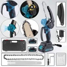 Акумуляторна мініпила G-tool DUG155Z 48 V, ланцюговий гілкоріз із 2 акумуляторами в пластиковому кейсі, шина 15 см