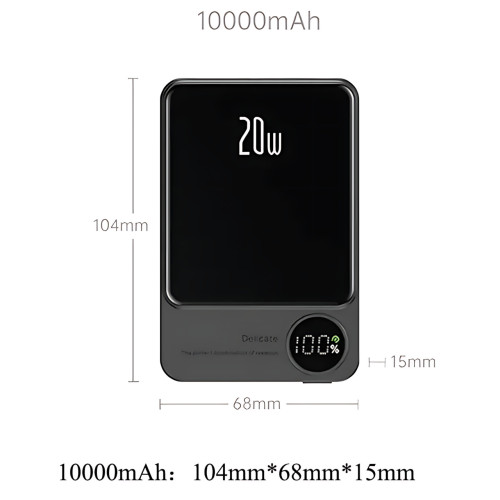 Магнітна бездротова зарядка, PowerBank Q9 10000 mAh з технологією MagSafe, дисплей з індикацією заряду Сірий