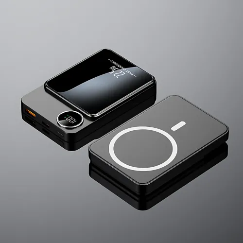Магнитная беспроводная зарядка, PowerBank Q9 10000mAh с технологией MagSafe, дисплей с индикацией заряда Серый - фото 3