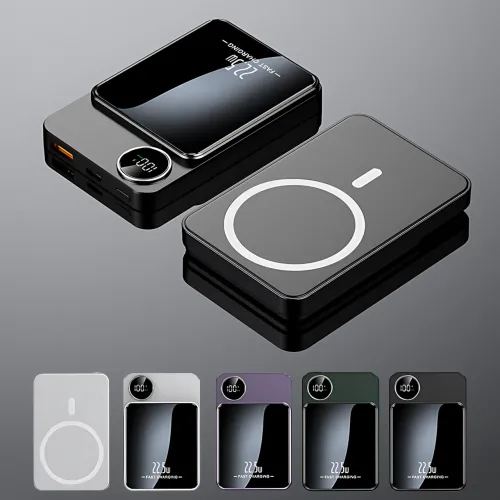 Магнитная беспроводная зарядка, PowerBank Q9 10000mAh с технологией MagSafe, дисплей с индикацией заряда Серый