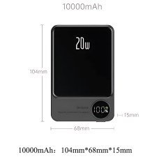 Магнитная беспроводная зарядка, PowerBank Q9 10000mAh с технологией MagSafe, дисплей с индикацией заряда Серый