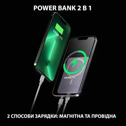 Магнітна бездротова зарядка, PowerBank Q9 10000 mAh з технологією MagSafe, дисплей з індикацією заряду Сірий - фото 4
